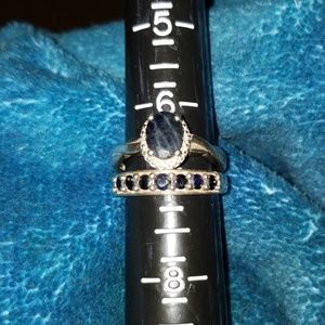Sterling Silver Genuine Sapphire Ring Set Size 7